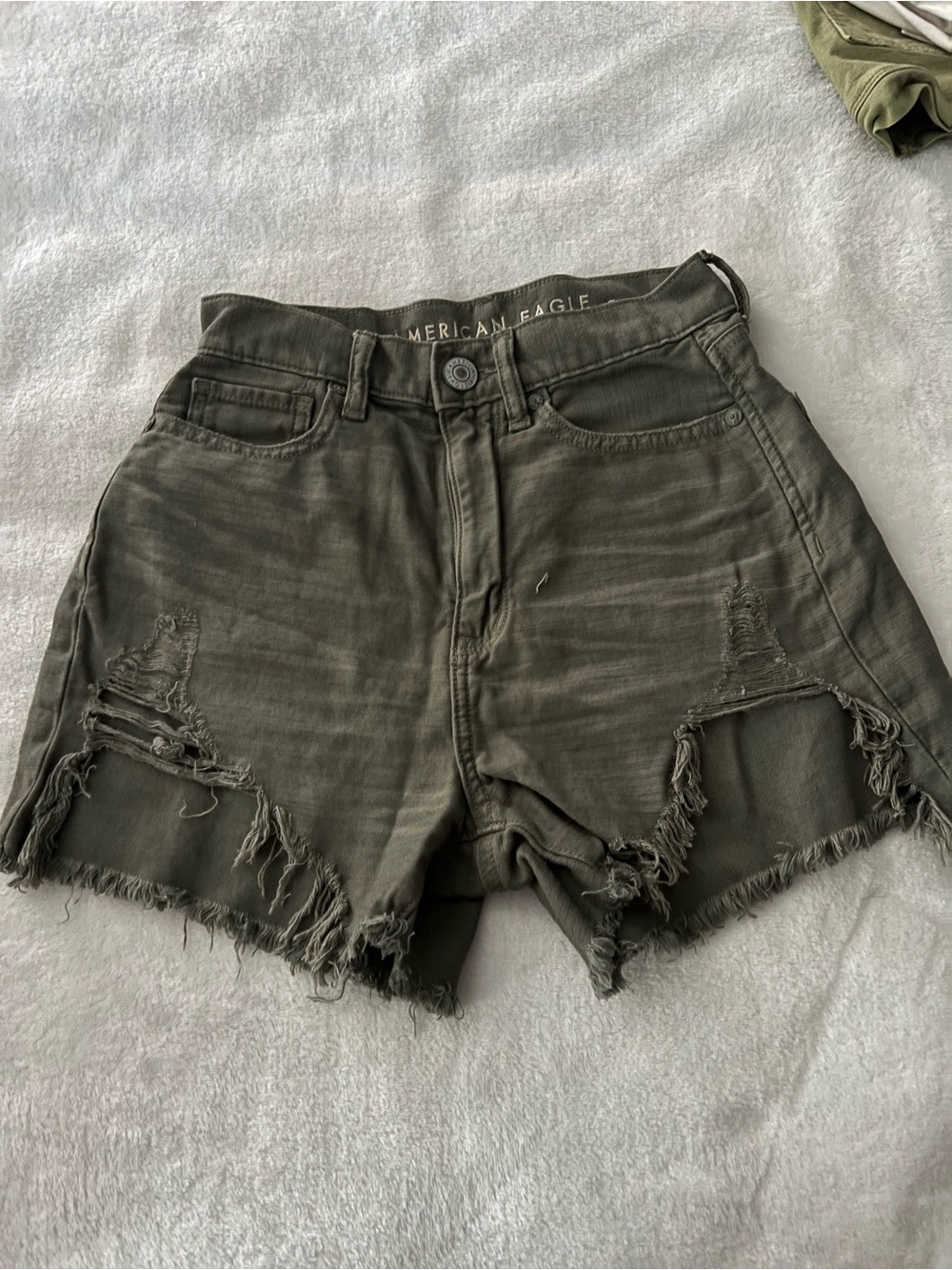 American Eagle Outfitters Olive Green Distressed Denim Shorts